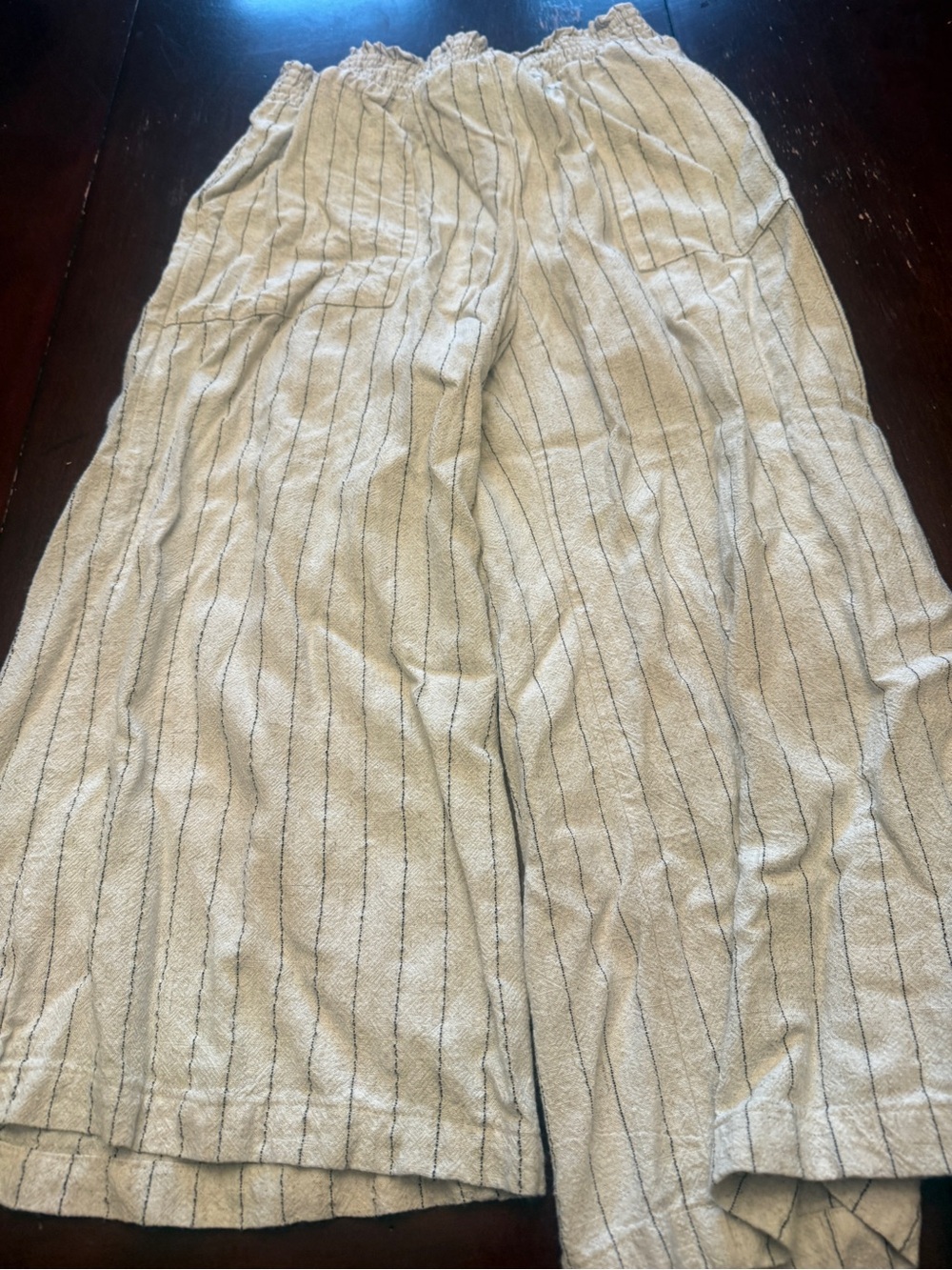 Wide Leg Striped Linen-Blend Pants - Cream